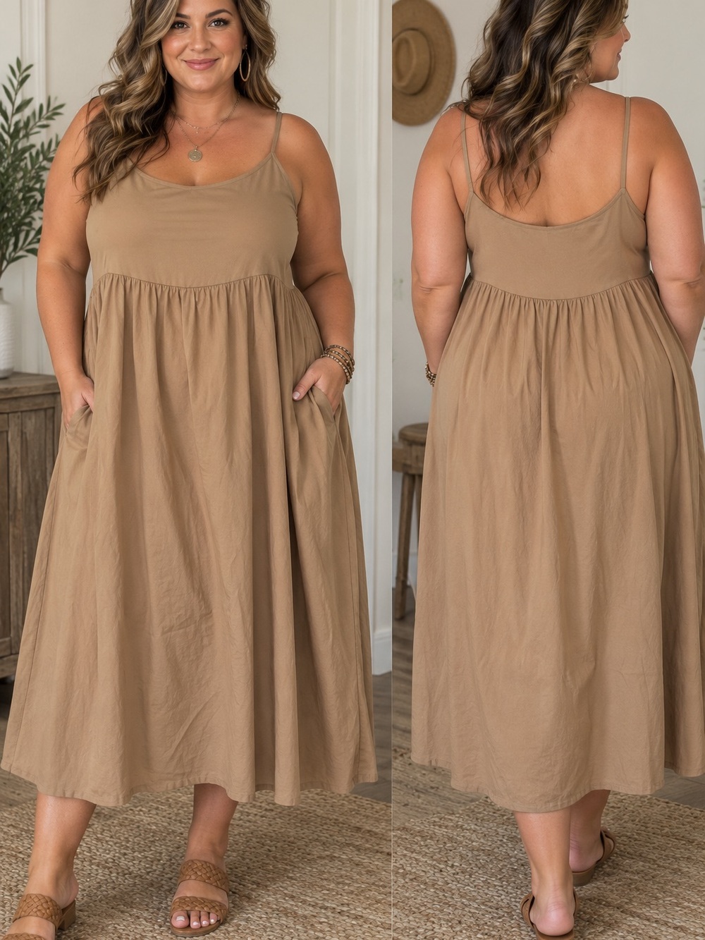 Old Navy Neutral Tan Spaghetti-Strap Maxi Dress